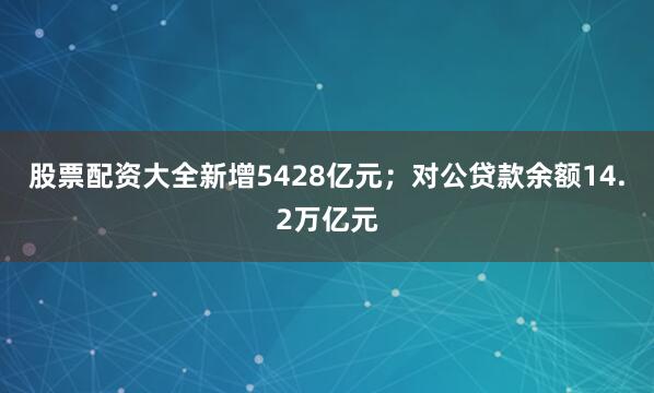股票配资大全新增5428亿元；对公贷款余额14.2万亿元